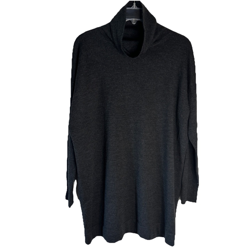 Eileen Fisher Women's Gray Oversized Draped Turtleneck Wool Top Size Medium